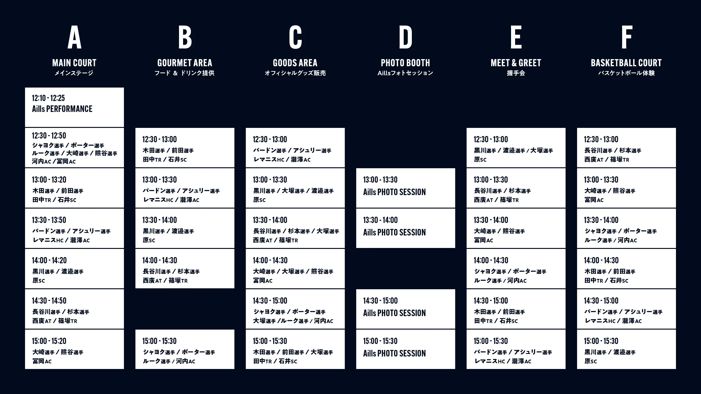 5/9 ファン感謝祭 BOOTH A～F タイムスケジュール